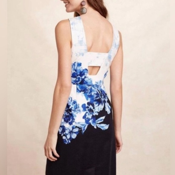 Maeve Blue Floral Stretch Cotton Sateen Open-Back Dress - Picture 3 of 12